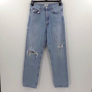 AGOLDE Jeans Size 26 High Rise Distressed 100% Organic Cotton Chambray Blue